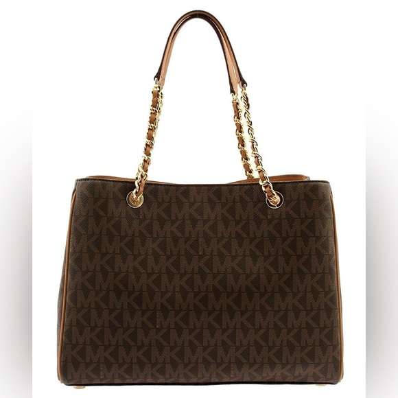 Michael Kors Women's Signature PVC Susannah Brown Large Tote Satchel - Picture 3 of 13